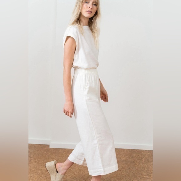 laude the label Pants - Laude the label white cotton wide leg pants